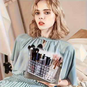 TEMU RWSEFK 대용량 투명 메이크업 브러쉬 홀더 & 화장품 케이스 - 립스틱, 아이브로우 펜슬, 립글로스 튜브, 브러쉬 보관함, 휴대용 선반, 사무실, 여행용, 조립 불필요