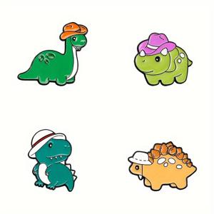 TEMU 4개 원래 만화 소형 공룡 귀여운 브로치 배지 브라키오사우루스 트리케라톱스 티라노사우루스 렉스 스테고사우루스 스타일 학교가방 버클 배지