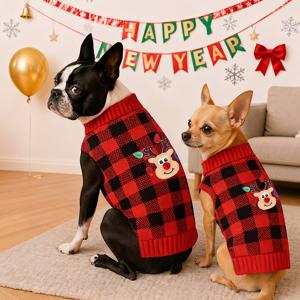 TEMU 1개 귀여운 크리스마스 사슴 애완 동물 스웨터, 소형, 중형, 대형 강아지 및 고양이를 위한 부드럽고 편안한 니트, 터틀넥 스타일, 신축성 있고 따뜻한 강아지 겨울옷 (비숑, 슈나우저, 요크셔 테리어), 축제 행사