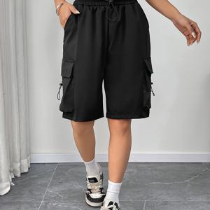 TEMU 신상 핫 여름 여성 카고 반바지 - 캐주얼 루즈핏 와이드 레그 하이웨이스트 드로스트링 다용도 파이브 패널 운동 반바지