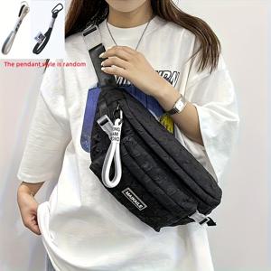 TEMU 캐주얼 컬러 블록 체크 무늬 플리츠 멀티 포켓 체스트백, 펜던트 장식이 있는 스타일리시 여성용 캐주얼 출퇴근 숄더백, 인기 있는 가방 스타일|힙색