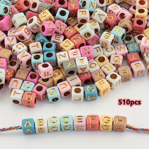 TEMU 6x6mm 510개 멀티컬러 아크릴 사각형 알파벳 구슬, 주얼리 제작, DIY 공예, 목걸이 및 열쇠고리 액세서리용