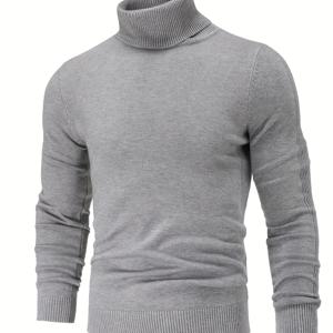 TEMU 남성용 단색 캐주얼 슬림핏 베이직 터틀넥 니트 풀오버 보온 스웨터