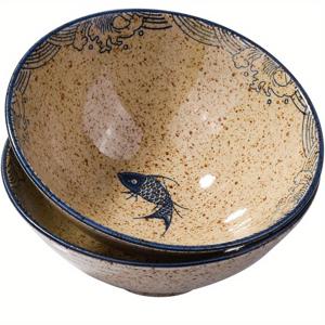 TEMU 8인치 일본식 세라믹 라면 그릇 - 라면 국수용, 식기세척기 및 전자레인지 안전, 우아한 물고기 디자인 & 컬러 라면 그릇, 사무실, 레스토랑 사용, 일본 요리 애호가를 위한 이상적인 제품