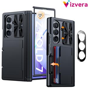 TEMU 삼성 Z Fold 7용 케이스, 카메라 렌즈 보호 필름, 카드 홀더, 통합 슬라이드 렌즈 커버, 힌지 보호, 스크린 보호 필름이 특징입니다. 충격 방지 지갑으로 할로윈, 추수감사절, 크리스마스에 완벽합니다.