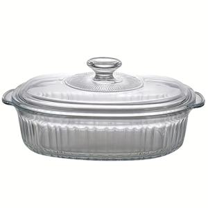 TEMU 1세트 우아한 유리 캐서롤 뚜껑 세트, 리브드 오벌 로스터, 투명 뚜껑 조리기구, 다용도 깊은 유리 식품 용기, 1800ml, 베이킹, 요리, 오븐 및 전자레인지 사용 가능, 디저트, 치킨, 파스타, 휴일용으로 이상적