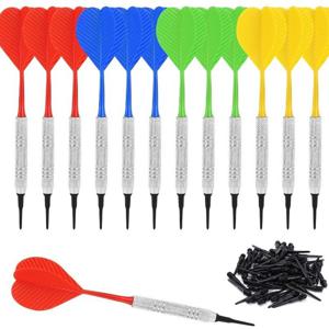 TEMU 12개 14g 철 다트 튜브 안전 소프트 다트 세트, 플러스 36개 플라스틱 소프트 다트 헤드, 전자 다트 보드에 적합
