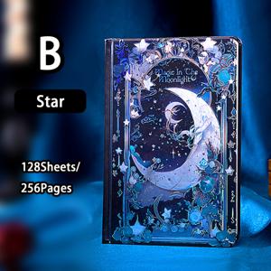 TEMU 1개, 128장 또는 256페이지, 빈티지 유럽 마술 테마의 별과 달의 소녀가 있는 하드커버 노트북, 엠보싱 커버, 컬러 내부 페이지, 3D 카드가 있는 핸드북, 여행 저널링 및 창의적 글쓰기에 적합