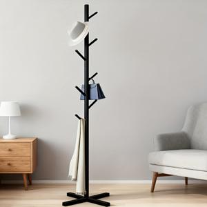 TEMU 8개 후크가 있는 현대적인 메탈 코트 스탠드 - 조절 가능하고 튼튼한 코트 트리, 코트, 가방, 모자 보관, 다용도 공간 절약 디자인, 공구 없이 간편하게 조립 가능, 복도, 침실, 거실, 사무실용 (골드/블랙 엔드)