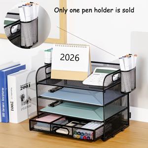 TEMU 1개 데스크 정리함 펜 홀더 박스, 메시 타원형 보관 펜 홀더, 데스크탑 펜 보관 상자 및 사무실 보관 상자, 금속 측면 걸이형 펜 홀더 - 학용품 필수품