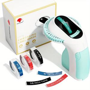 TEMU 1개 라벨 메이커 엠보싱 라벨 제작기 (6개 테이프 포함), 휴대용 레트로 라벨 메이커, 가정용으로 사용하기 쉬움 (그린)