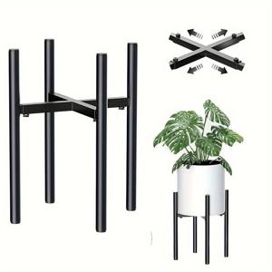 TEMU 안정적이고 스타일리시한 블랙 아이언 화분 받침대. 실내 식물에 적합하며, 야외 사용에 조절 가능하며, 가정 정원에 있는 단일 화분을 위한 장식 랙으로 사용됩니다.