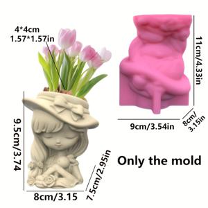 TEMU DIY 공주 소녀 & 토끼 실리콘 몰드 펜 거치대, 화분, 캔들 거치대용 - 불규칙한 모양의 에폭시 수지 공예 도구