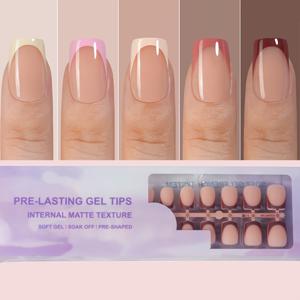 TEMU 프렌치 젤 네일 160개입 - 누드 프렌치 매트 포인티드 프레스온 네일, 짧은 사각 네일 팁, 소프트 젤 인조 네일, 아크릴에 담근 후 연장 가능