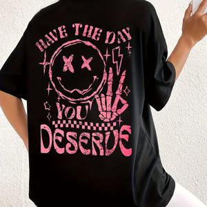 TEMU 플러스 사이즈, 플러스 사이즈 레터 프린트 티셔츠, 반팔 라운드넥 캐주얼 탑, 여름과 봄, 여성용 오버사이즈 의류