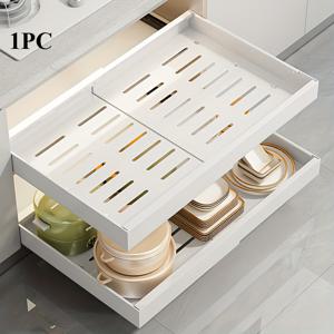 TEMU 1개 ZGO 풀아웃 캐비닛 정리함 - 컴팩트, 확장형 서랍 시스템 - 냄비 & 프라이팬을 쉽게 정리, 스타일리시한 블랙 엔드로 엉망을 정리 - 주방 캐비닛 & 팬트리 정리에 적합