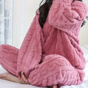 TEMU 가을/겨울용 두꺼운 여성용 따뜻한 세트, 캐주얼 긴팔 긴바지 라운지웨어 세트