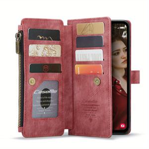 TEMU 갤럭시 S24 FE 케이스, 여성 남성용 지갑형 케이스, 내구성 강한 매그네틱 플립 스트랩 손목끈 지퍼 카드홀더 폰 케이스