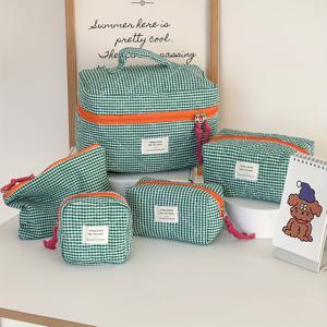 TEMU 5개 클래식 체크 메이크업 가방 세트, 한국 스타일, 트렌디한 여성용 수납 가방, 기숙사 필수품으로 완벽