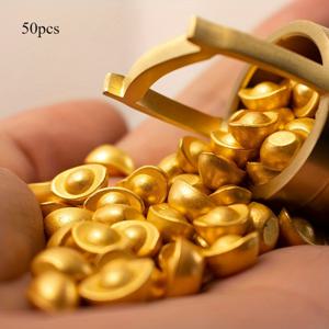 TEMU 50개 중국 황금 주화 장식 세트 - 금전과 번영을 상징하는 금속 풍수 상징, 행운을 부르는 행운의 보물, 전기 불필요