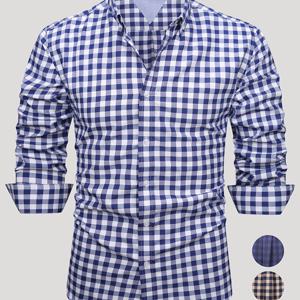 TEMU 남성용 긴팔 패션 체크 캐주얼 셔츠, 100% 폴리에스터 소재, 데일리 아웃팅, 비즈니스 이벤트, 휴가 활동, 데이트 복장에 적합