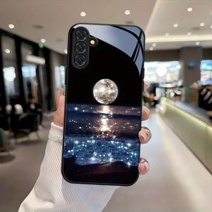 TEMU 폰 케이스: 갤럭시 A04 A04S A05 A05S A06 A13 A14 A15 A16 A22 A23 A24 A25 A32 A33 A34 A35 A52 A52S A53 A54 A55 A56 S21 S22 S23 S24 S25 FE Plus Ultra용 고급 메탈릭 페인트 강화유리 폰 케이스, 지문방지 패션 프린트 러브스 기프트-O0017