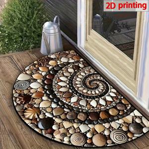 TEMU 생생한 2D 조약돌과 조개껍데기가 돋보이는 현관 매트 - 미끄럼 방지 기능이 있으며 유지 관리가 용이합니다. 실내 및 실외 환경 모두에 적합한 반원형 매트입니다. 현관, 주방, 욕실, 파티오의 장식을 향상시키기에 완벽합니다.
