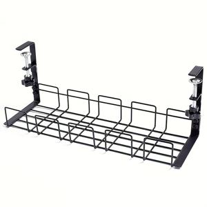 TEMU 책상 밑용 케이블 정리 트레이 1세트, 드릴 없이 설치 가능한 강력 클램프, 책상용 금속 코드 정리함 (블랙 PC 케이블 정리 랙 포함)