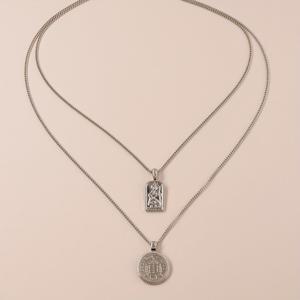 TEMU 힙합 스타일 더블 레이어 코인 펜던트 목걸이, 음악 축제 파티용 (1개/세트)