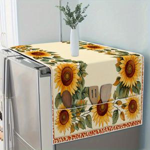 TEMU 1개 냉장고 커버 - 베이지 배경 & 생동감 넘치는 꽃무늬 디자인, 내구성 있는 폴리에스터 주방 가전 커버, 팜하우스 홈 데코, 기분 좋은 주방 액세서리, 부드러운 질감 원단, 고품질 소재, 아늑한 생활을 위한 장식품