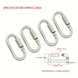 TEMU 4개 세트 헤비듀티 스테인리스 스크류 체인 퀵 링크 & 카라비너 - 3300LB 용량, 대형 오프닝 체인 커넥터, 해먹 걸이용, 하이킹, 캠핑, 아웃도어 장비 액세서리, 견고한 링 디자인, 고강도 금속