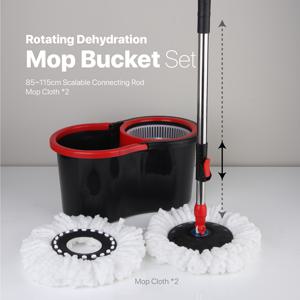 TEMU 물걸레 세트, 45cm 대용량 물통으로 더러운 물이 튀는 것을 방지, 세척 및 짜는 기능 통합, 마이크로파이버 물걸레 교체용 헤드 2개 포함 (비섬유), 냄새 방지, 길이 조절 가능한 텔레스코픽 스테인리스 스틸 물걸레 손잡이
