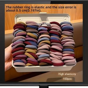 TEMU 100개 리본 머리띠 - 고탄성 무봉제 헤어타이, 내구성 포니테일 홀더, 혼합 컬러 단색 세트