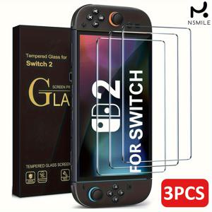 TEMU 닌텐도 스위치 2 (2025 모델)용 강화유리 스크린 보호필름 3개 세트 - HD 투명, 내구성 강화, 긍정 방지, 고급 디자인, 깨짐 방지, 게임 경험 향상, 게이밍 액세서리, 선명한 화면 보호, 슬림형 커버, 콘솔 플레이어용