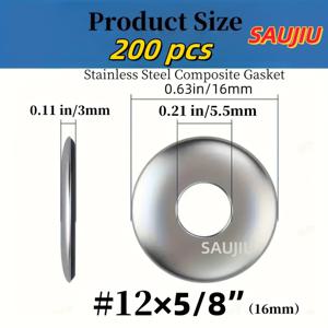 TEMU 스테인리스 스틸 EPDM 고무 복합 와셔 200개 - 드릴 테일 나사용 금속 접합 씰 - 방수, 풀림 방지, 충격 흡수, 미끄럼 방지, 노화 방지, 내구성 있는 씰, 다양한 사이즈