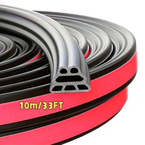 TEMU 33피트 범용 자가 접착 합성 고무 자동차 도어 씰 - 방수, 소음 감소, 멀티 챔버 디자인, 앞문, 후드, 트렁크에 적합. 33 피트 및 16.4 피트 사이즈 제공