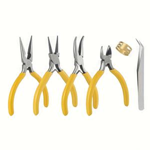 TEMU 6pcs/1세트, 노즐 플라이어, 커브드 노즈 플라이어, 라운드 노즈 플라이어, 오픈엔드 렌치 및 핀셋 포함, 초보자용 필수 가정용 공구 세트