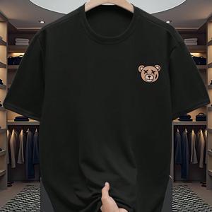 TEMU 남성용 만화 곰돌이 프린트 라운드넥 캐주얼 반팔 티셔츠 (여름용)