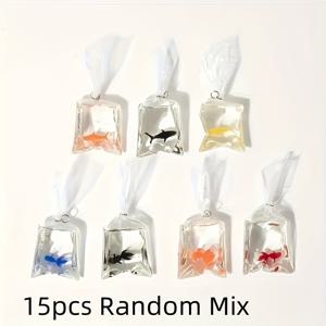 TEMU 15개 혼합 물통 물고기 레진 펜던트, 금붕어 디자인, 부드럽고 귀여움, 주얼리 제작, 정원 장식, 데스크탑 장식, 파티 및 휴일 장식에 적합, 가족 및 친구를 위한 훌륭한 선물로 좋습니다.