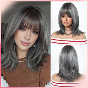 TEMU 18인치 혼합 색상 고온 섬유 장미 네트 중간머리 가발 여성용, 뮤직 페스티벌 및 할로윈에서 다재다능한 매력을 선보이며 생생한 분위기를 조성하는 데 완벽합니다.