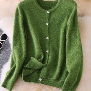 TEMU 가을/겨울 긴팔 크리스마스 가디건, 라운드넥 버튼 디자인, 루즈핏과 활용도 높은 캐주얼 스타일, 오피스, 레저 및 포멀한 행사에 적합 - 세탁기 사용 가능 레이어링 아이템, 귀여운 탑, 클래식 니트웨어, 정교한 스티칭 디자인