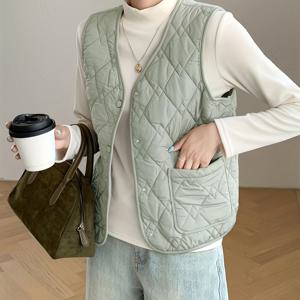 TEMU 여성용 두꺼운 조끼 2025 신상 슬림핏 숏 웜 라이닝 V넥 다용도 탱크탑