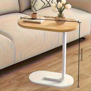TEMU 1pc C-Shaped Sofa Side Table - Spa-Saving Modern Design, Sturdy Metal Base with Walnut Wood Top and Multi-Tiered Shelves for Coffee & Snas Suitable as Living Room or Bedroom End Furniture