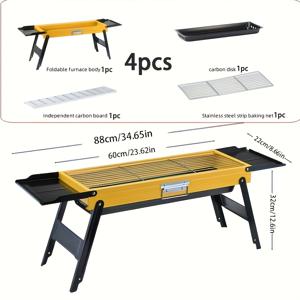 TEMU 4개 야외 접이식 바베큐 그릴 꼬치 스토브 캠핑 휴대용 숯 스테인리스 스틸 소형 완전 세트 바베큐 그릴 가정용 바베큐 랙 야외 스테인리스 스틸 접이식 휴대용 캠핑 실내 숯 바베큐 그릴