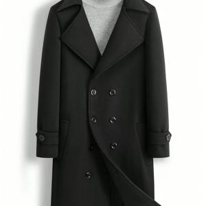 TEMU Men's Double-Breasted Lapel Mid-Length Overcoat, Men's Trench Coat, Consignment