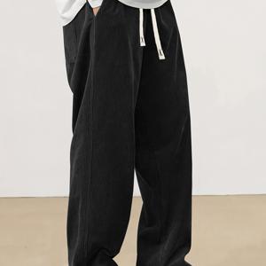 TEMU 플러스 사이즈 코듀로이 긴 바지, 남성용 신축성 있는 허리와 끈 조절, 패셔너블 레그 캐주얼 팬츠, 봄과 가을용, 싱글 백 포켓 디자인, 일상복, 데이트, 야외 활동에 적합, 플러스 사이즈