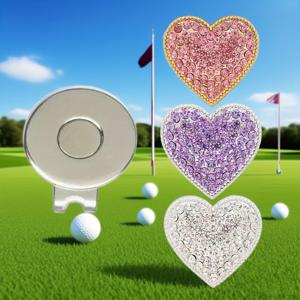 TEMU 3개 세트 반짝이는 하트 골프공 마커 - 자석 금속 골프 모자 클립 포함, 골프 코스에 필수적이고 사용하기 편리함, 골프 애호가를 위한 이상적인 선물