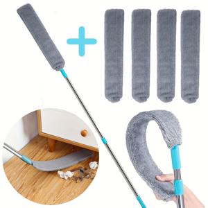 TEMU 5개입 확장형 틈새 먼지 제거 극세사 먼지떨이 먼지 브러시 (35인치 - 49인치), 교체용 천 4개 포함, 구부릴 수 있는 분리형 세탁 가능한 틈새 먼지떨이 (소파 침대 가구 바닥용)