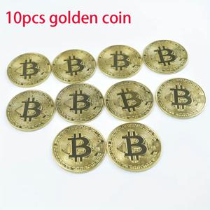 TEMU 10개 비트코인 기념주화 세트 - 철제 소재, 이벤트 및 파티 용품, 금색 및 은색 도금 비트코인 기념주화, 다양한 행사를 위한 선물 아이템