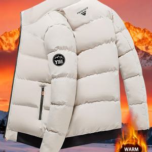 TEMU 2026 신상 남성용 겨울 따뜻한 자켓 | 스탠드 칼라 방풍 두꺼운 겨울 코트, 발렌타인데이 선물, 출퇴근 및 캐주얼 착용 가능, 블루/베이지/블랙 색상, 크리스마스 야외 캠핑용 따뜻한 신상 남성복